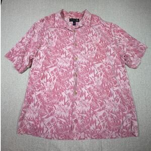 Nat Nast Mens XL Pink White Luxury Silk Hawaiian Short Sleeve Button Front Shirt